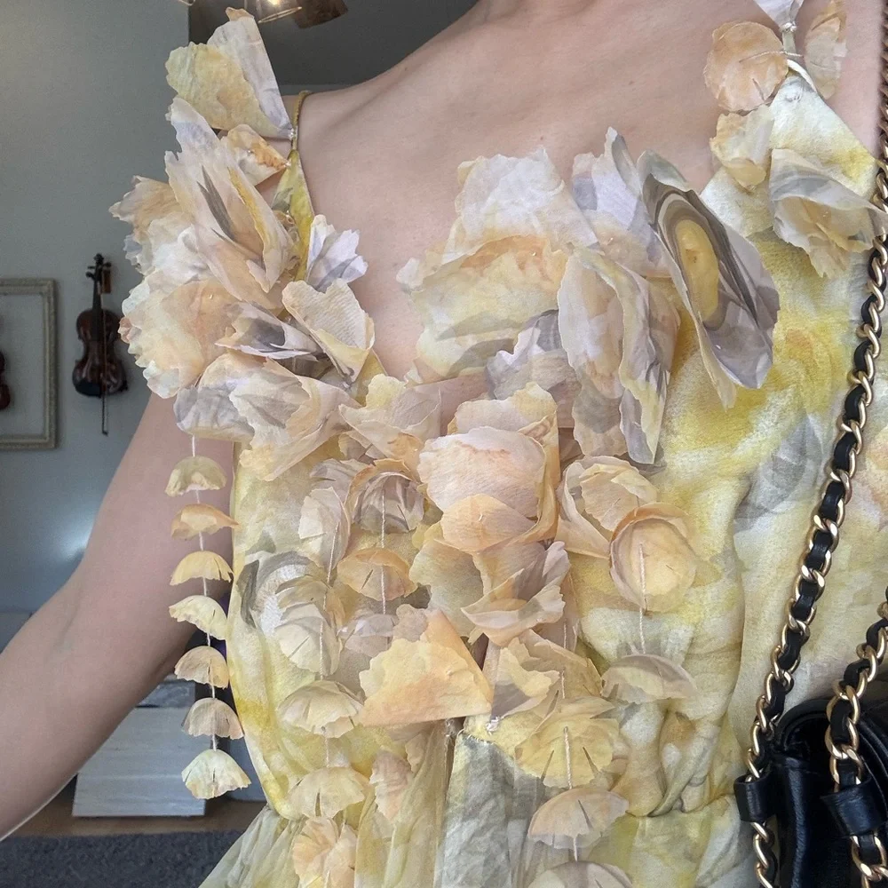 Zimmermann Harmony Asymmetrical Dress in Soft Yellow Floral - Picture 5 of 7